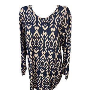 Cherryloom Tunic Top Womens Size 3XL Blue Off White Scoop Neck